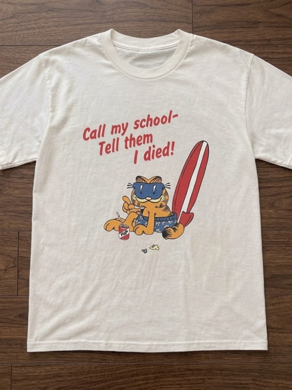 Garfield Surf Graphic Tee - Cream with Red & Orange Print